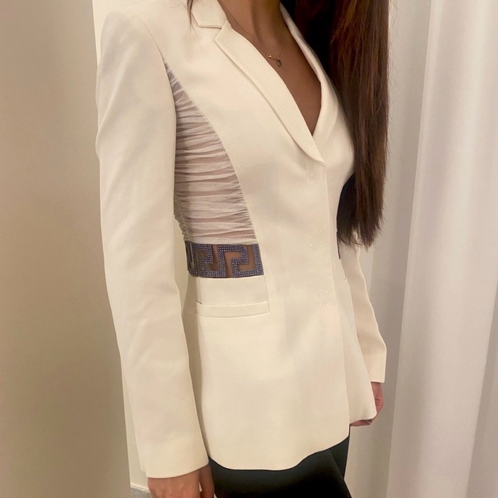 Versace Embellished Blazer with Rhinestones - White